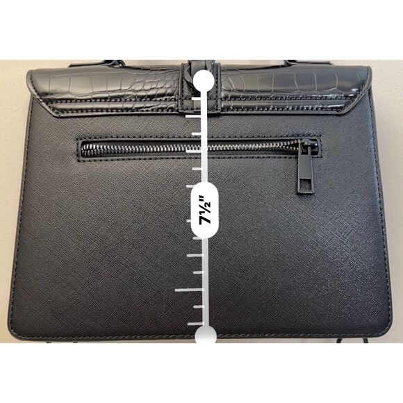 Aldo black croc embossed faux leather top handle satchel with crossbody strap - Picture 8 of 11